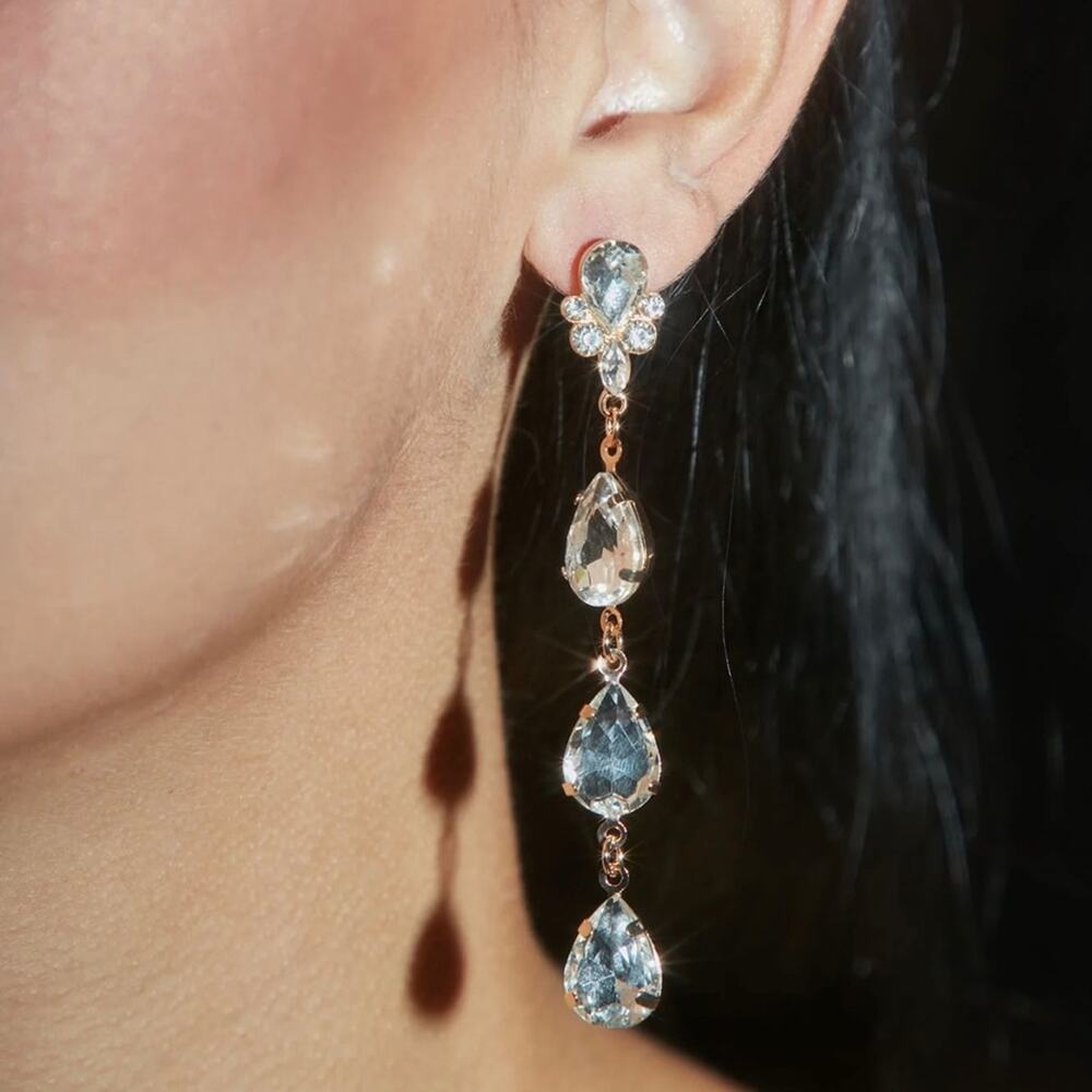 FASHION NOVA Gold Rhinestone Drop Earrings NWT All Glammed Up